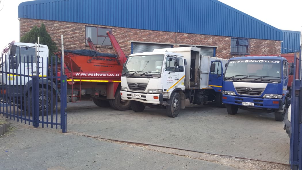 Waste Worx skip trucks at the yard